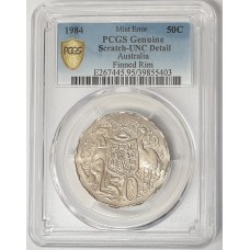 AUSTRALIA 1984 . FIFTY 50  CENTS COIN . ERROR . RAM STRIKE . FINNED RIM